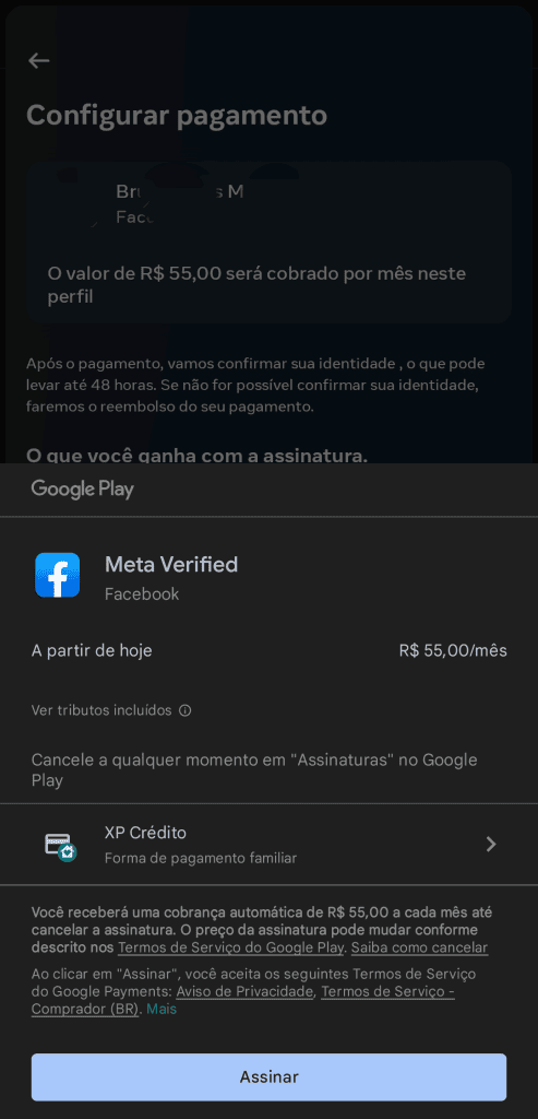 Como ter perfil verificado no instagram, facebook e threads | meta verified Assinatura google play e facebook para pagamento mensal de r$55,00 no google metaverse.