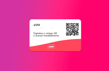 Cartão esim digital com código qr para ativação rápida de planos de celular.