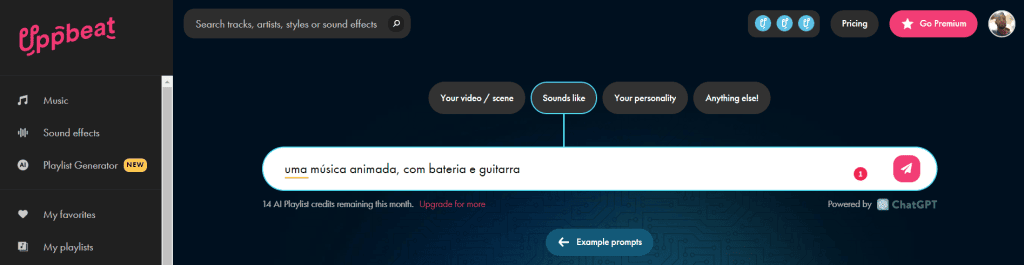 Como criar uma playlist de música no chatgpt Uso da uppbeat para criar uma playlist usando o chatgpt como base