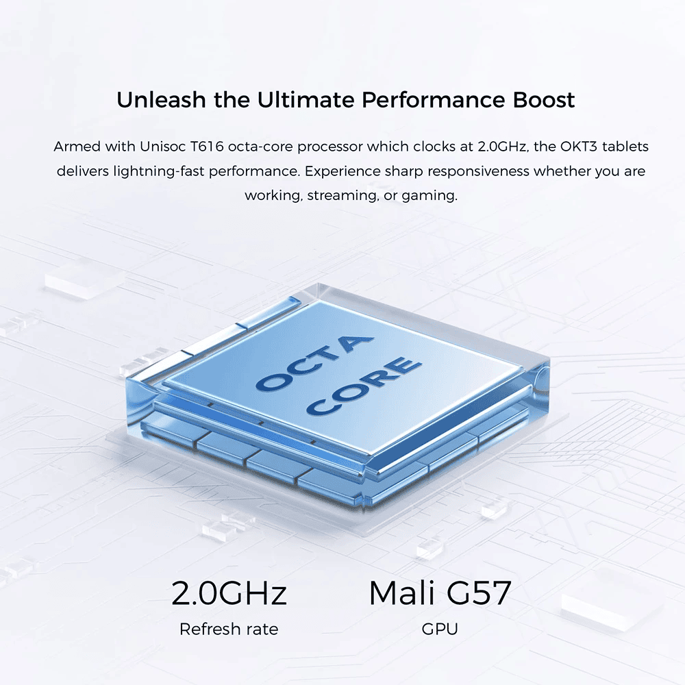 Oukitel okt3, o tablet elegante e recheado de tecnologia Tablet equipado com um processador poderoso que oferece uma velocidade de execução incomparável e recursos suaves de multitarefa. Imagem: oukitel