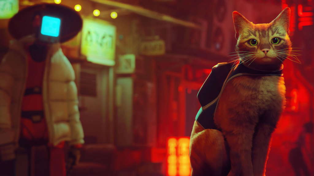Stray: explore uma cidade cyberpunk como um gato perdido, desvendando os segredos de um mundo habitado por robôs. Imagem: playstation