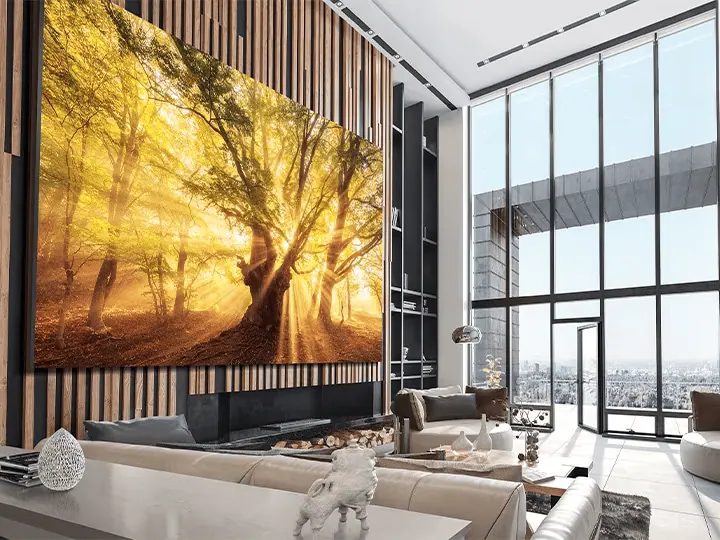 Entenda as telas micro led Uma das maiores -- literalmente -- referências em micro led atualmente é a the wall, da samsung, com incríveis 146 polegadas. O aparelho não está disponível no brasil até o momento. Imagem: samsung