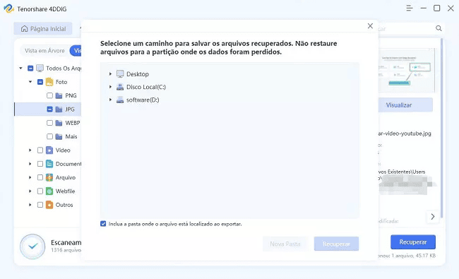 Como recuperar dados de hd externo com o 4ddig data recovery? Passo 3 (imagem: tenorshare 4ddig)