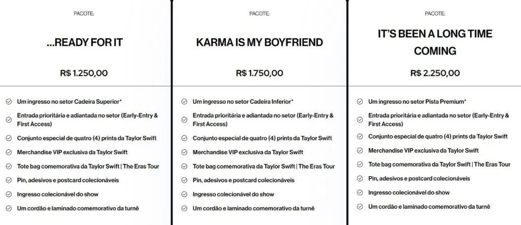 Taylor swift trará "the eras tour" para o brasil em novembro Dados e valores dos pacotes vips da the eras tour no brasil