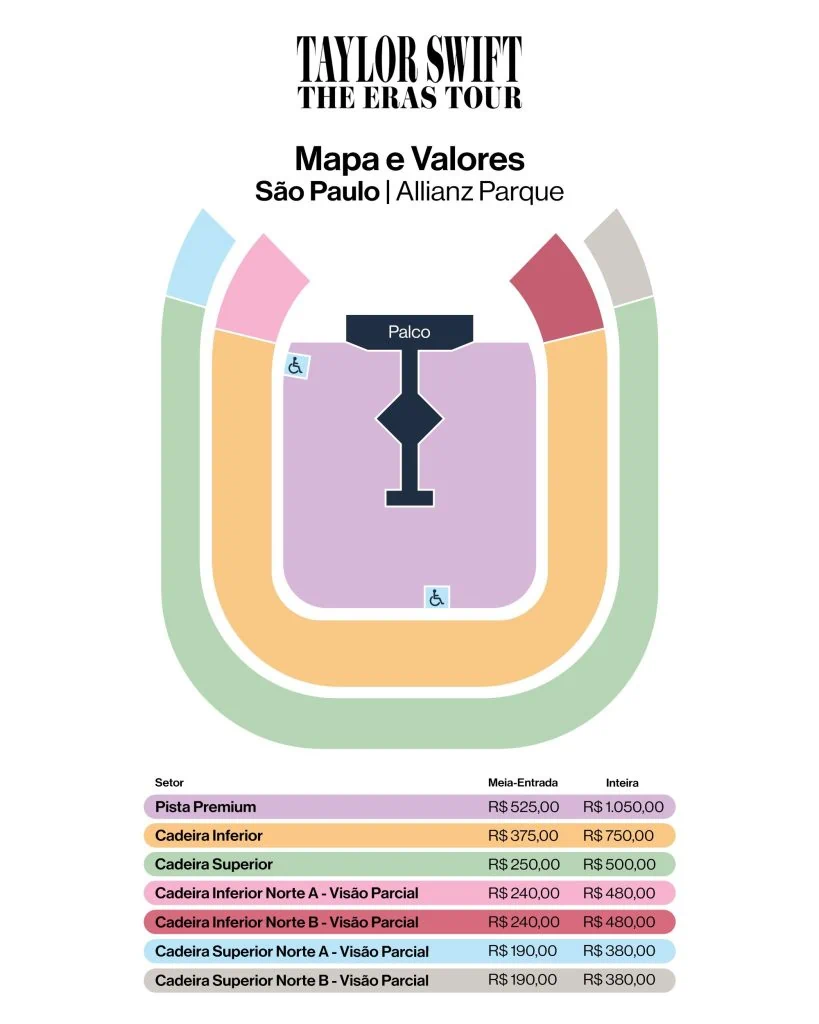 Taylor swift trará "the eras tour" para o brasil em novembro Mapa e valores da the eras tour em são paulo