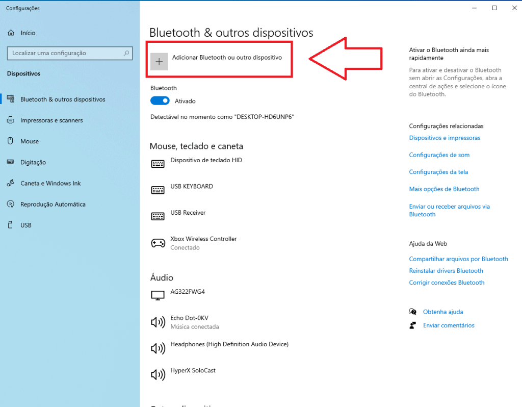 Como usar o controle do xbox no pc Adicionar bluetooth ou outro dispositivo