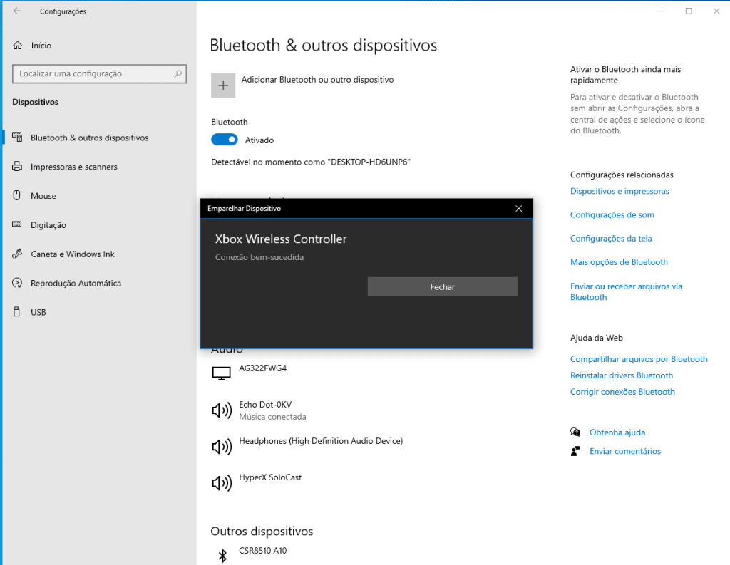 Como usar o controle do xbox no pc Você receberá uma mensagem confirmando que a conexão foi bem-sucedida