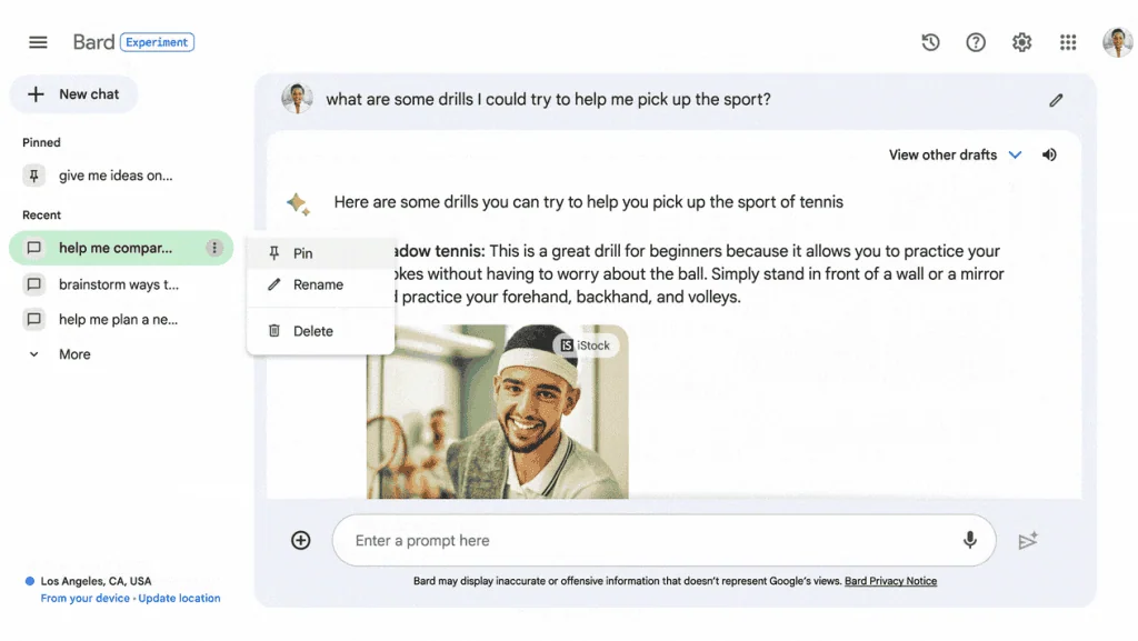 Google bard: ai chega ao brasil "falando" português Conversas fixadas no google bard