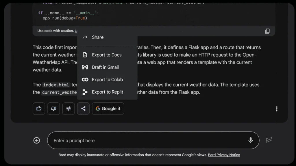 Google bard: ai chega ao brasil "falando" português Compartilhamento de código python no google bard, a ai do google