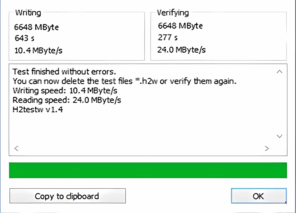 Como saber se seu cartão de memória é falso Quando o teste estiver sendo executado, o cartão de memória será lido na íntegra. No final, o programa irá mostrar um relatório completo (imagem: tp-link/reprodução). Talt
