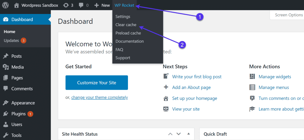 Aceleração de site wordpress com plugin wp rocket para melhorar desempenho.