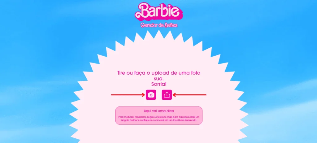 Página inicial do barbie gerador de selfies para criar pôsteres personalizados do filme de greta gerwig