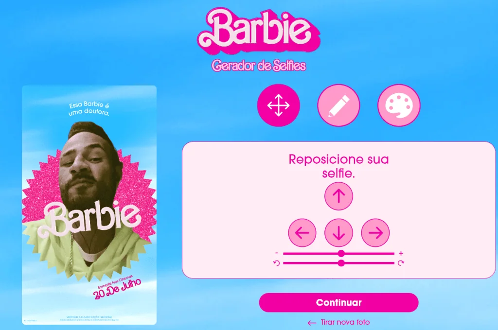 Como criar seu pôster personalizado da barbie com sua foto Página de edição do pôster personalizado da barbie