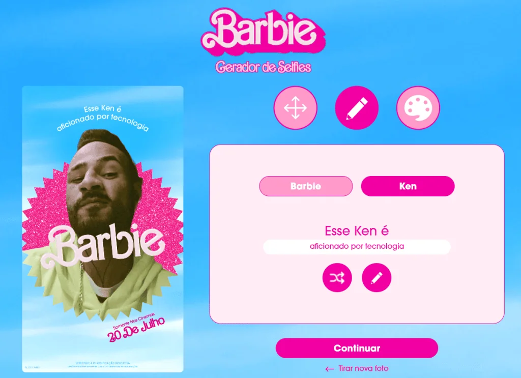 Como criar seu pôster personalizado da barbie com sua foto Tela de edição para pôster personalizado da barbie