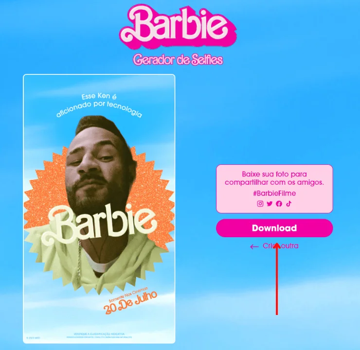 Como criar seu pôster personalizado da barbie com sua foto Tela final de pôster personalizado da barbie