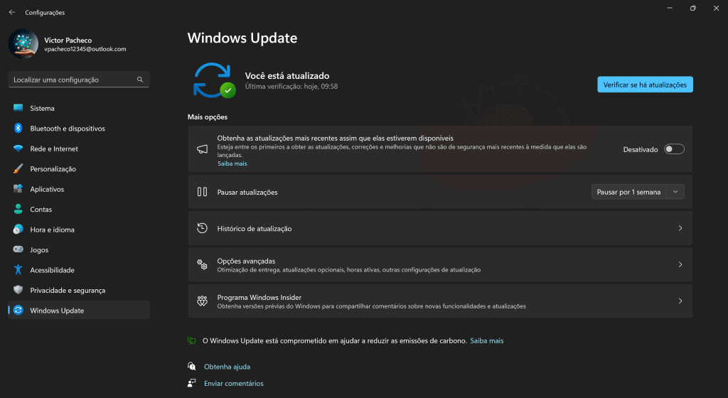 Windows copilot ai: como ativar a nova inteligência artificial Tela do windows update indicando que o sistema está atualizado