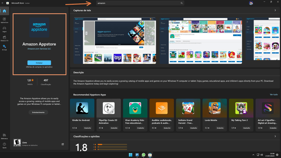 Como instalar o threads no pc Com o amazon appstore, você pode ter o threads no pc (captura de tela: fernando de souza). Talt