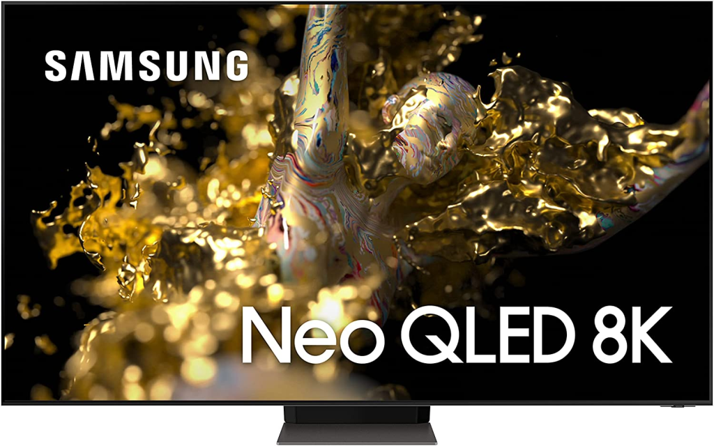 Neo qled 65″ 8k samsung: tela de 65 polegadas, resolução 8k, tecnologia neo qled, som em movimento e controle remoto único. Imagem: samsung