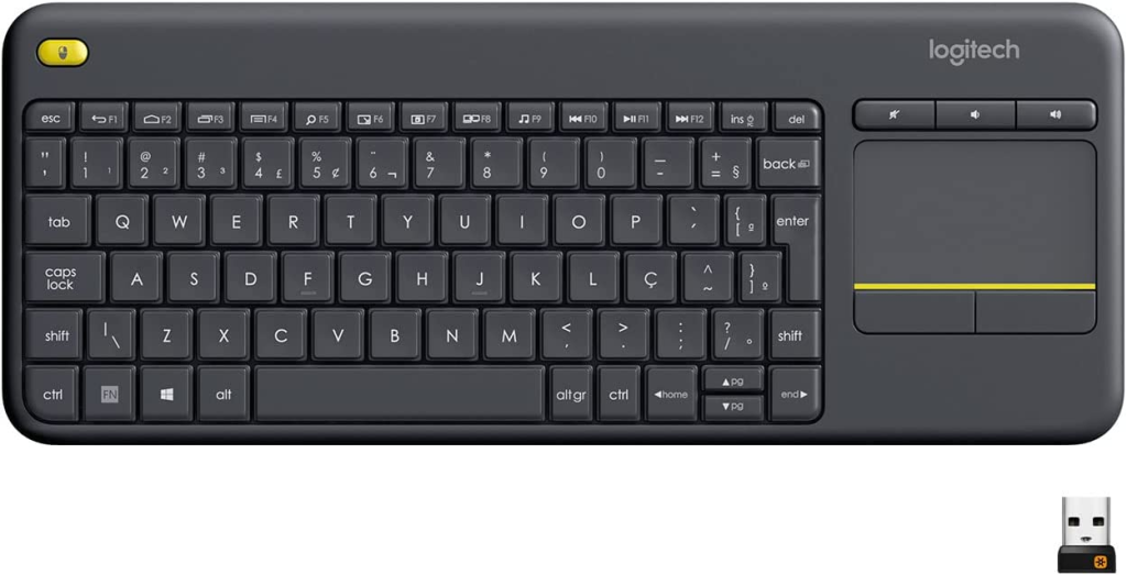 Logitech k400 plus tv: um teclado sem fio com touchpad integrado, ideal para controlar o seu smart tv à distância. Imagem: amazon