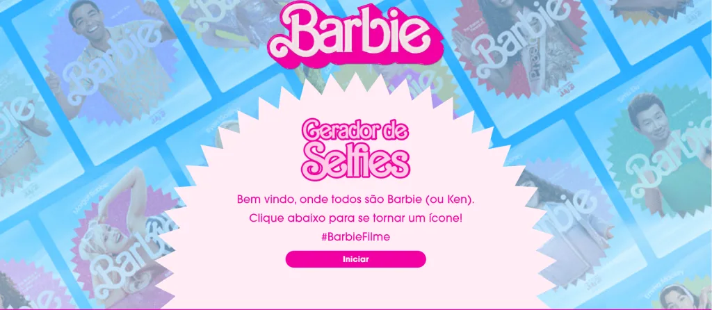 Página inicial do barbie gerador de selfies para criar pôsteres personalizados do filme de greta gerwig