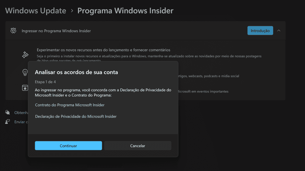 Windows copilot ai: como ativar a nova inteligência artificial Terceiro passo para cadastro no programa windows insider