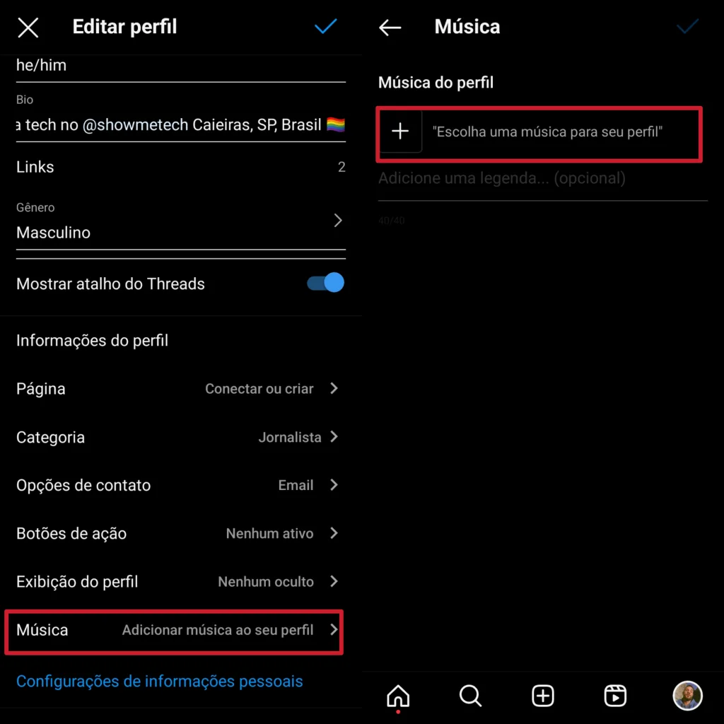 Como colocar música na bio do instagram Segundo passo para colocar música no instagram