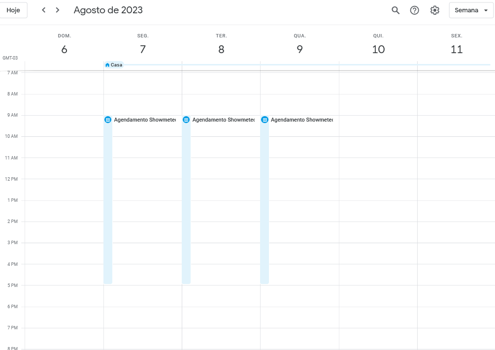 Página de agendar horários de reuniões no google agenda