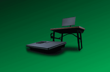 Planilha de exercícios para emagrecimento com mesa e computador, tecnologia fitness, treino caseiro.