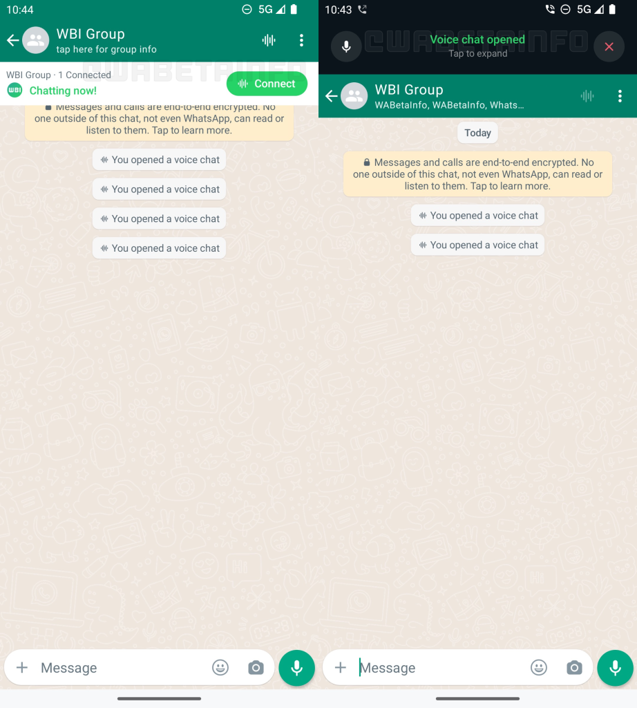 Exemplo dos chats de voz do whatsapp