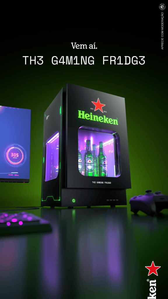 Heineken lança geladeira gamer capaz de gelar cerveja e resfriar o pc A novidade oferecerá uma solução aos jogadores que amam bebidas geladas durante os jogos. Imagem: heineken