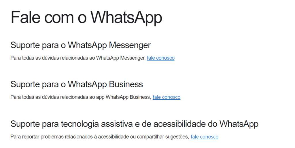 Como entrar em contato com o suporte do whatsapp Página de contato do whatsapp viia web
