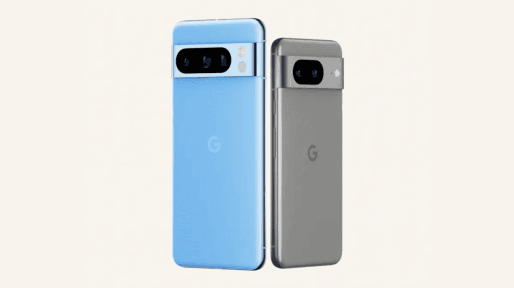 Smartphone google pixel 7 com câmera avançada em cores azul e cinza, tecnologia de ponta e design moderno.