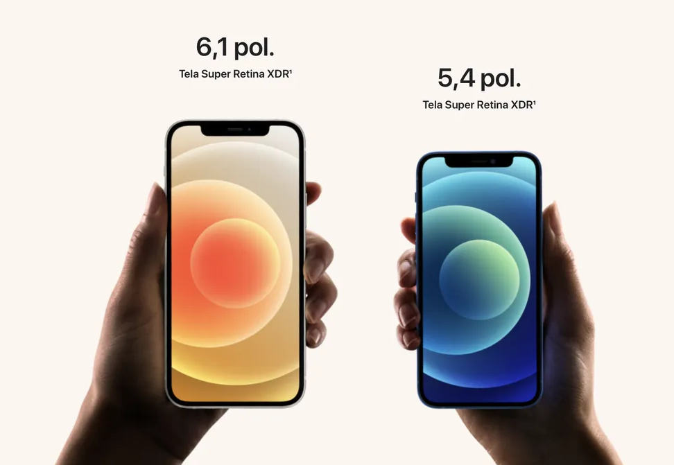 Comparação de tela entre o iphone 12 e o iphone 12 mini
