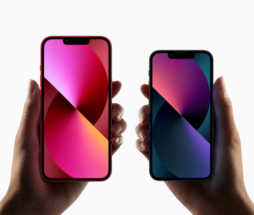 Comparação de tela entre o iphone 13 e o iphone 13 mini