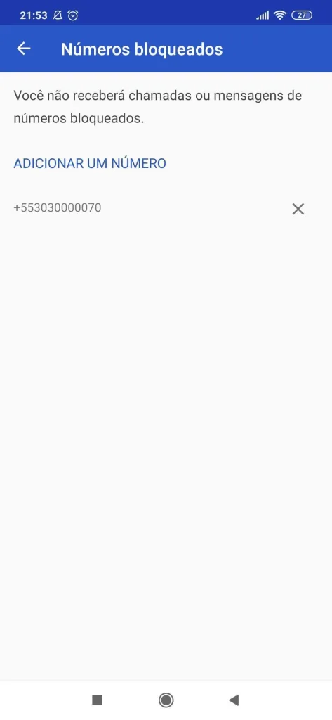Na imagem há o registro de tela do aplicativo de chamadas do smartphone xiaomi.