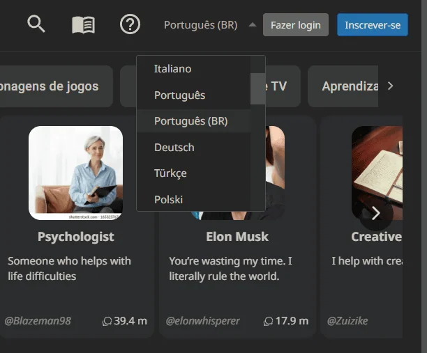 Character. Ai deixa você falar com famosos como einstein e elon musk Troca de idioma do site oficial do character. Ai.