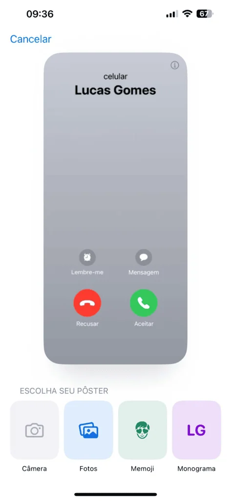 Como fazer o seu pôster do contato, novidade do ios 17 Tutorial ensinando a fazer um pôster do contato no seu iphone. 6º passo: selecione a imagem que quer utilizar no pôster. Imagem: lucas gomes, smt