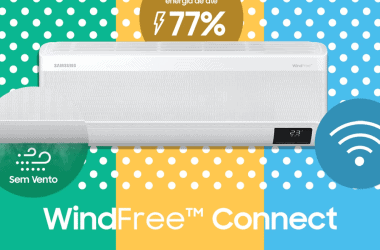 Ar-condicionado samsung windfree com wifi e tecnologia sem vento para casa moderna.