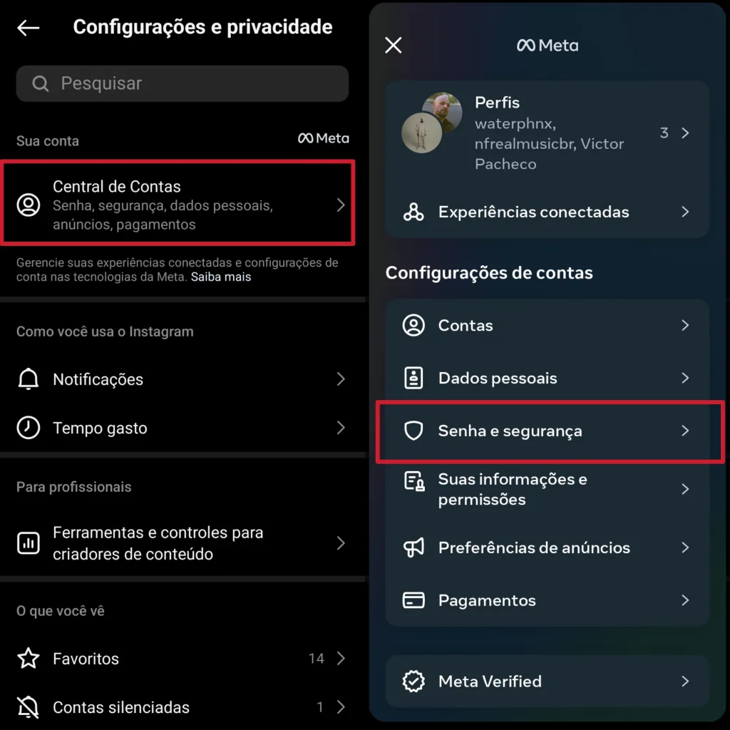 Como mudar ou recuperar a senha do instagram pelo pc ou celular Acesso à central de contas para trocar senha do instagram
