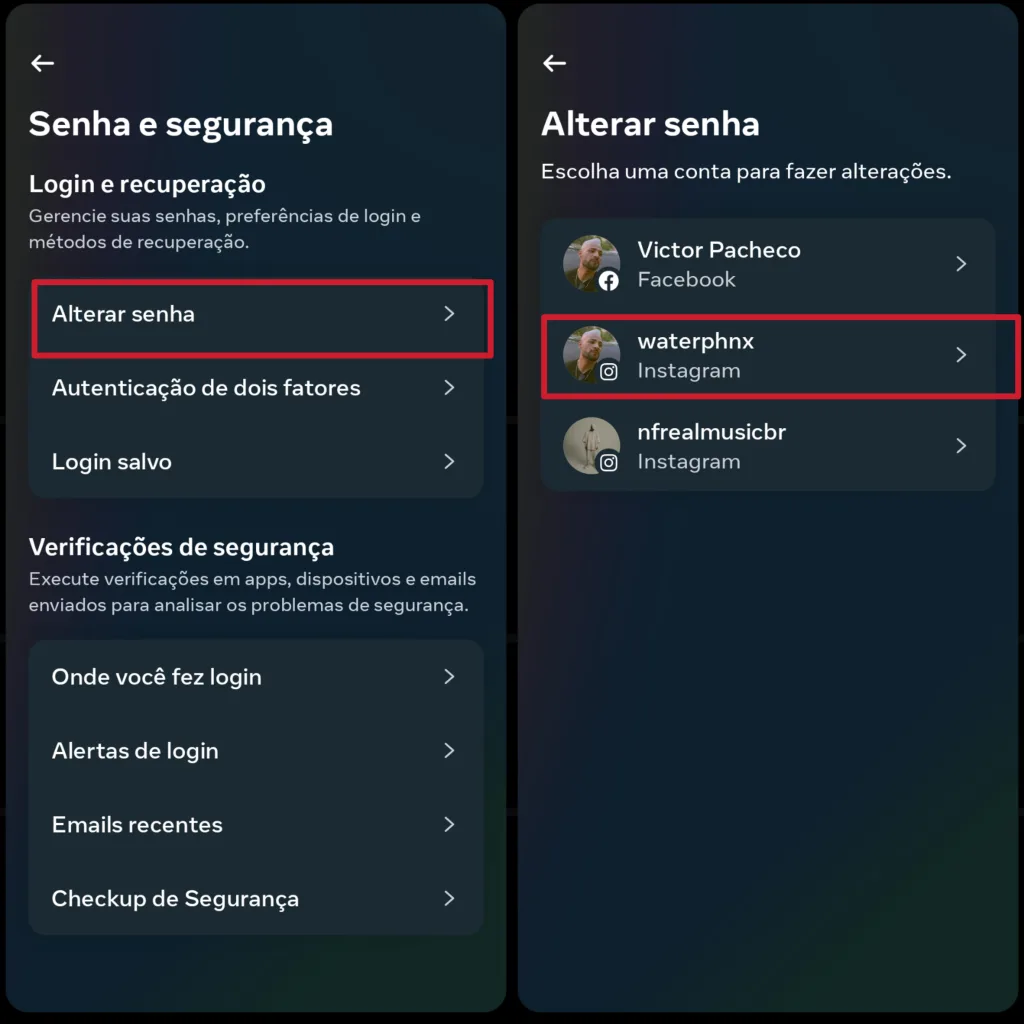 Como mudar ou recuperar a senha do instagram pelo pc ou celular Acesso à central de contas para trocar senha do instagram