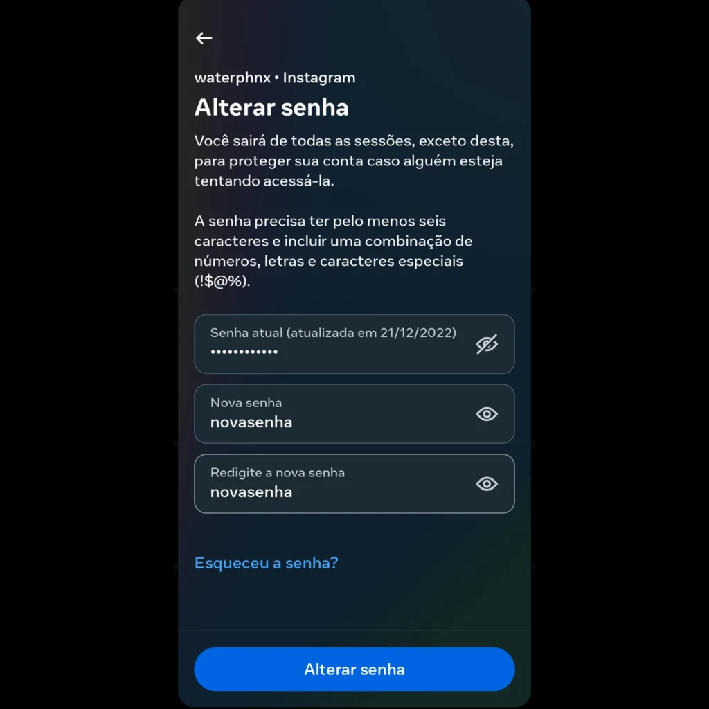 Como mudar ou recuperar a senha do instagram pelo pc ou celular Acesso à central de contas para trocar senha do instagram