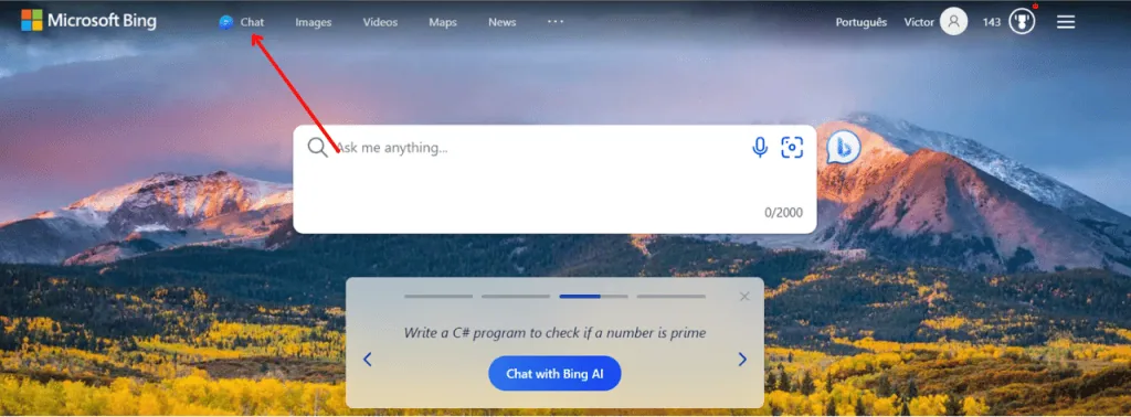 Como usar o dall-e 3 para criar imagens com inteligência artificial no bing Tela inicial do bing com ai