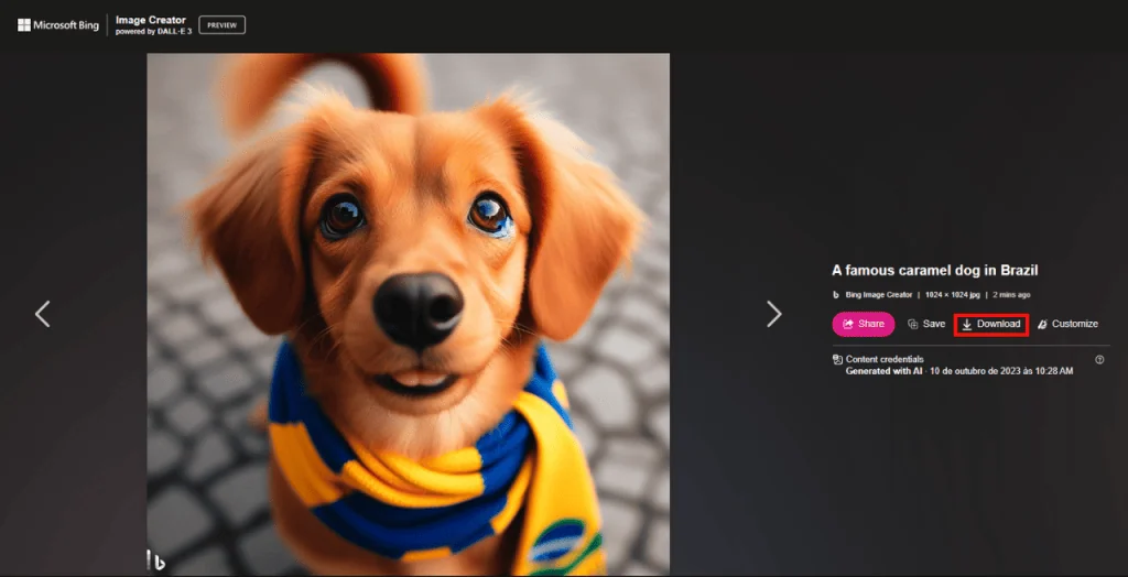 Como usar o dall-e 3 para criar imagens com inteligência artificial no bing Foto de um cachorro criada pela dall-e 3