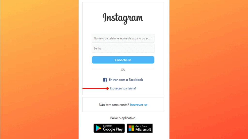 Processo de recuperar a senha do instagram pelo computador
