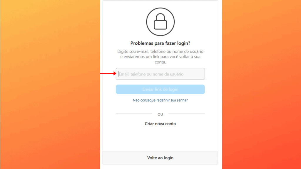 Processo de recuperar a senha do instagram pelo computador