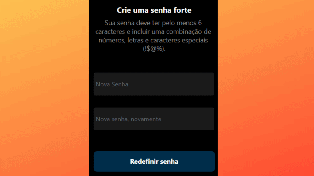 Tela de troca de senha do instagram