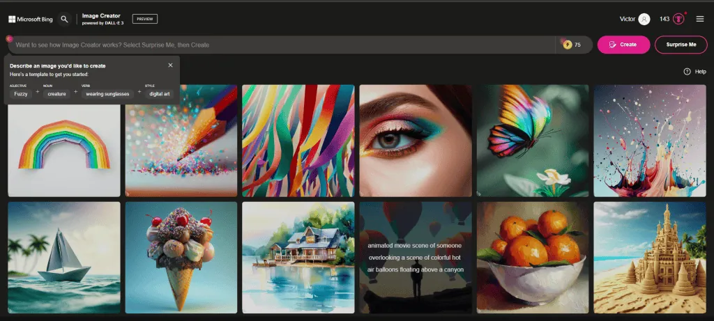 Como usar o dall-e 3 para criar imagens com inteligência artificial no bing Tela inicial do bing com dall-e 3