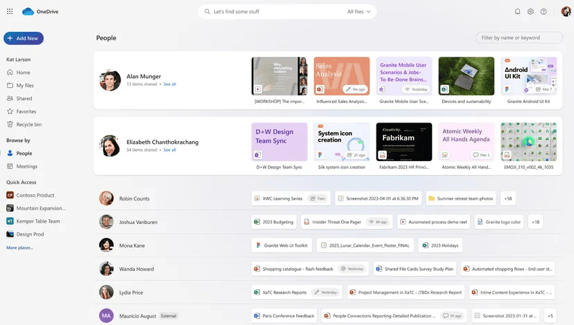 Atualização do onedrive vai integrar o assistente ai copilot É possível ver arquivos compartilhados por contatos no novo design do onedrive (imagem: microsot/divulgação). //. /