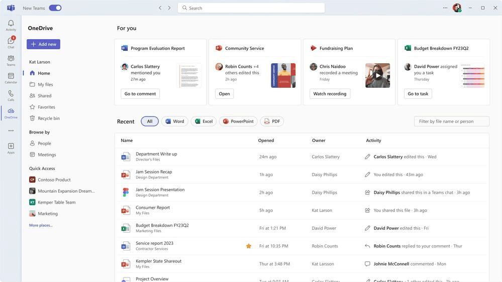 Atualização do onedrive vai integrar o assistente ai copilot A microsoft também divulgou amostra da atualização do onedrive, presente no microsoft teams (imagem: microsoft/divulgação)/////.