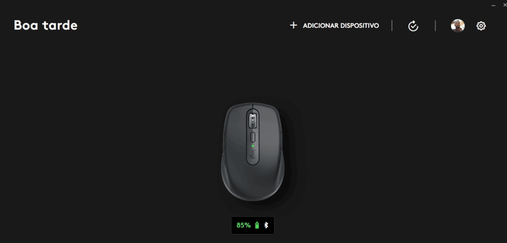 Review: mouse mx anywhere 3s tem bateria para dar e vender Captura de tela do aplicativo logi options+ da logitech
